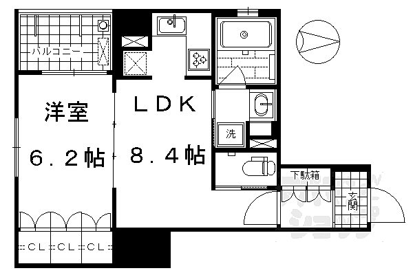 京都府京都市下京区五条通猪熊東入柿本町(賃貸マンション1LDK・4階・37.96㎡)の写真 その2