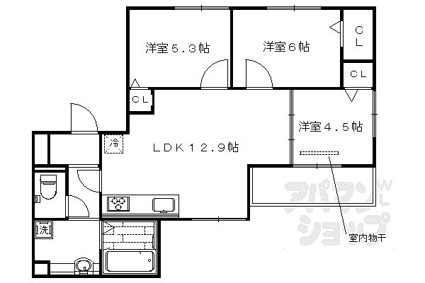 ルピナス嵯峨Ｂ棟 301｜京都府京都市右京区嵯峨石ケ坪町(賃貸アパート3LDK・3階・63.97㎡)の写真 その2