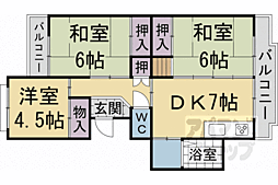 大覚寺市営住宅2号棟 3DKの間取図画像