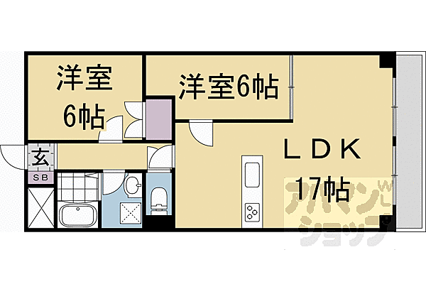 グレイスヴィラ阿部 06-D｜京都府京都市右京区太秦下刑部町(賃貸マンション2LDK・6階・63.18㎡)の写真 その2