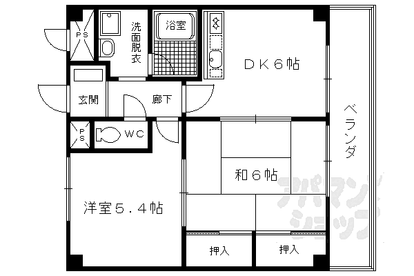 ボヌール有栖川 204｜京都府京都市右京区嵯峨野有栖川町(賃貸マンション2DK・2階・42.25㎡)の写真 その2