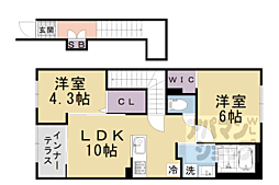 阪急京都本線 桂駅 徒歩12分の賃貸アパート 2階2LDKの間取り