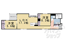 京都市営烏丸線 五条駅 徒歩10分の賃貸マンション 4階2LDKの間取り