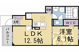 京福電気鉄道北野線 北野白梅町駅 徒歩15分の賃貸アパート 1階1LDKの間取り