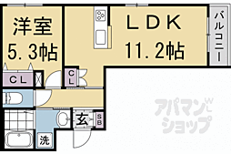 クレール京都太秦II 3階1LDKの間取り
