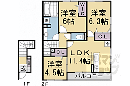 ソレイユ嵯峨野 2階3LDKの間取り