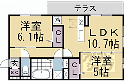 （仮称）右京区嵯峨野芝野町ハイツ 1階2LDKの間取り