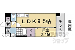 京都市営烏丸線 十条駅 徒歩4分の賃貸マンション 1階1LDKの間取り