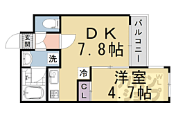 サクシード太秦 4階1DKの間取り