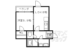 ＣＡＳＡ　ＧＲＡＮ西院 2階1LDKの間取り