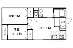 アグレアブル鳴滝 2DKの間取図画像