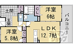 パインフィールド洛西 2LDKの間取図画像