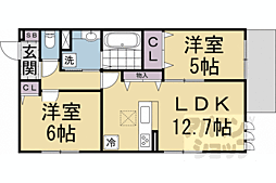 オークテラス西京極 2LDKの間取図画像