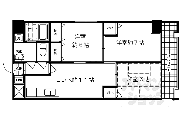 京都府京都市下京区五条通新町西入ル西錺屋町(賃貸マンション3LDK・6階・65.83㎡)の写真 その2