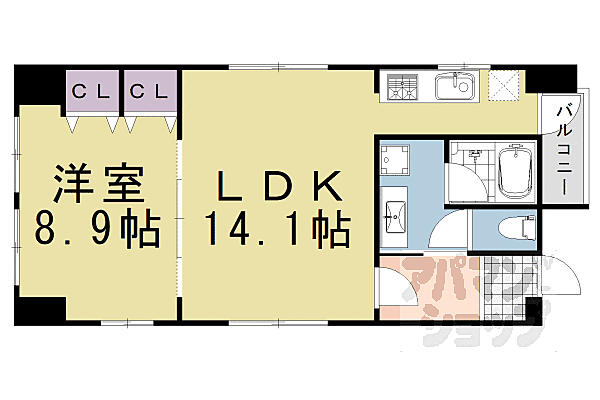 京都府京都市下京区麸屋町通高辻下ル鍵屋町(賃貸マンション1LDK・2階・51.19㎡)の写真 その2