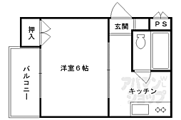 京都市営烏丸線 鞍馬口駅 徒歩5分の賃貸マンション 2階1Kの間取り