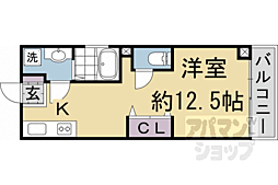 京都市営烏丸線 北大路駅 徒歩23分の賃貸マンション 2階ワンルームの間取り
