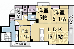 ＳｈａＭａｉｓｏｎ　御所ＷＥＳＴ 2階3LDKの間取り