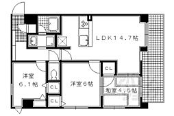 リソシエ今出川堀川グランディス 3階3LDKの間取り