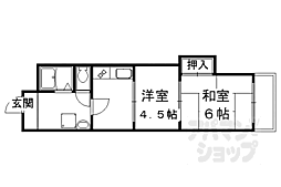 京都市営烏丸線 北大路駅 徒歩25分の賃貸マンション 4階2Kの間取り