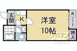 京都市営烏丸線 北大路駅 徒歩20分の賃貸マンション 1階1Kの間取り