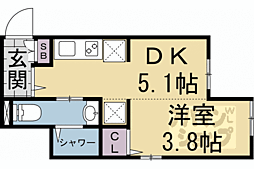 阪急京都本線 西院駅 徒歩8分の賃貸マンション 2階1DKの間取り