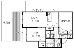 京都市営烏丸線 国際会館駅 徒歩11分の賃貸アパート 1階2LDKの間取り