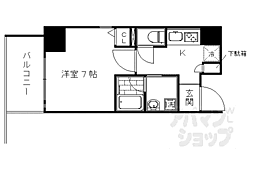 京都地下鉄東西線 西大路御池駅 徒歩3分の賃貸マンション 2階1Kの間取り