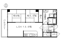 日興御所前スカイマンション 2LDKの間取図画像