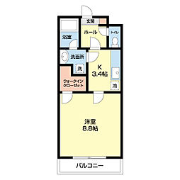 アンソレイユ 2階1Kの間取り