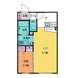 ＧＬＡＭＢ3東味鋺 1階1LDKの間取り