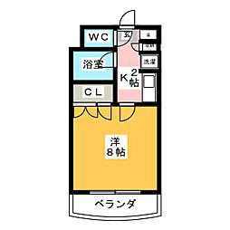 パインクレスト萩野 8階1Kの間取り