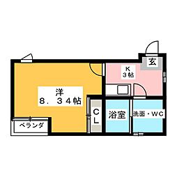 cloud9kouun 1Kの間取図画像