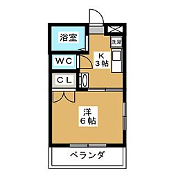 サマックスフリーダム 1Kの間取図画像