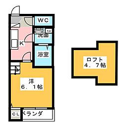 コーポスカイホーク 1Kの間取図画像