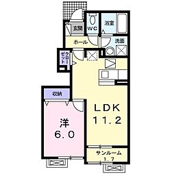 ジェントリー 1階1LDKの間取り