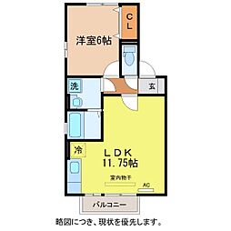 リバーサイドハイツ 2階1LDKの間取り