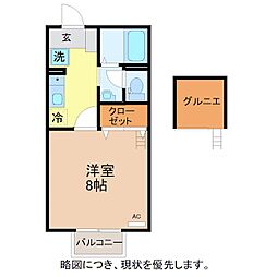 ロイヤルシャトー神中 2階1Kの間取り