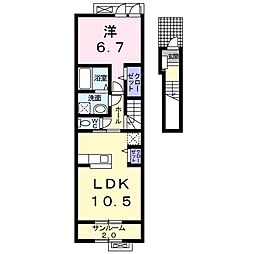 フェリス　カーサ　A 2階1LDKの間取り