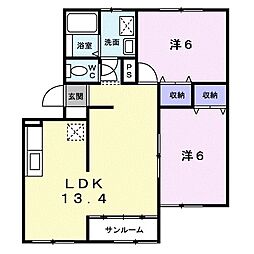 サン・ドミールD 2LDKの間取図画像
