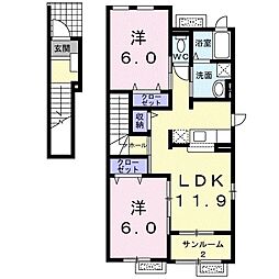プラス1B棟 2LDKの間取図画像
