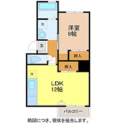 コーポ福田 1LDKの間取図画像