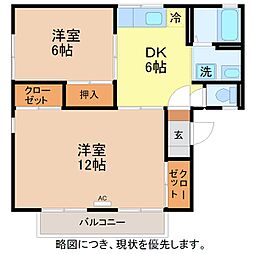 セジュールM 2DKの間取図画像