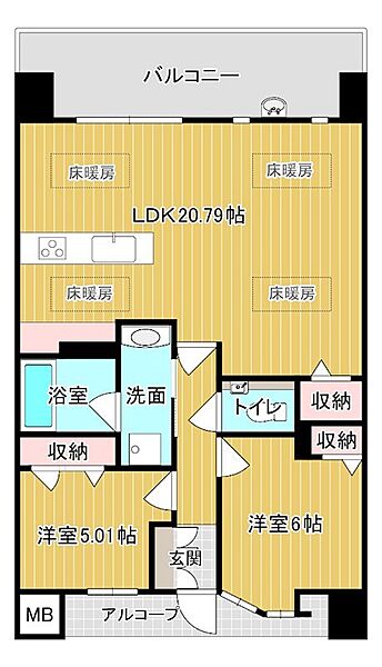 リヴィエール長府シーサイドヴィラ 802｜山口県下関市長府外浦町(賃貸マンション2LDK・8階・71.37㎡)の写真 その2