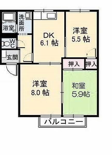 アークヒル・イムズ　A棟 ｜山口県下関市彦島江の浦町２丁目(賃貸アパート3DK・2階・54.81㎡)の写真 その2