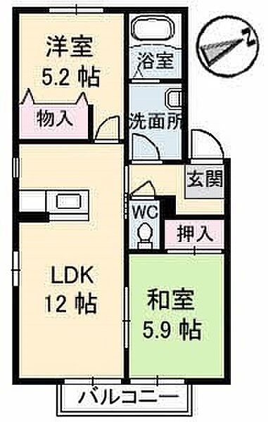 リッシュいずみ ｜山口県下関市小月茶屋２丁目(賃貸アパート2LDK・2階・53.26㎡)の写真 その2