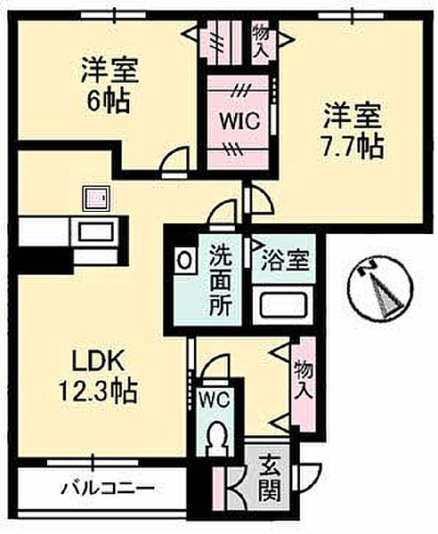 シャーメゾン　リラフォート ｜山口県下関市川中本町１丁目(賃貸アパート2LDK・1階・61.26㎡)の写真 その2