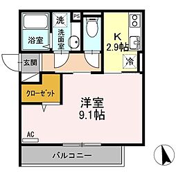 エクセレージュ山の田 3階1Kの間取り