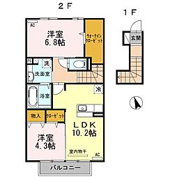 ルミエールひびき 2階2LDKの間取り