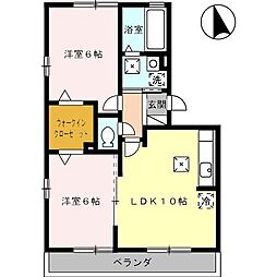 コージーコートK 1階2LDKの間取り